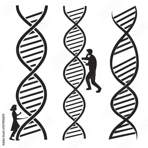 Black D N A Helix Silhouettes with Human Figures vector