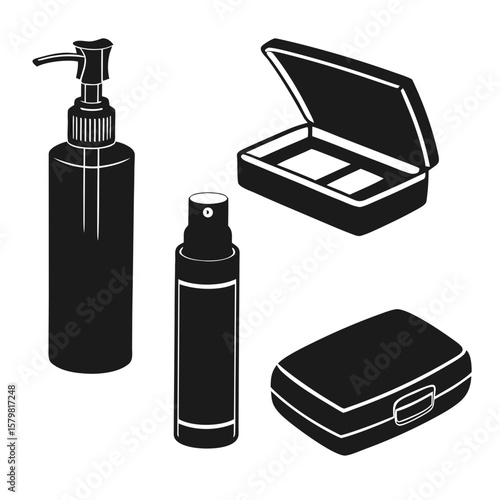 Black pump bottle spray bottle and compact cases vector
