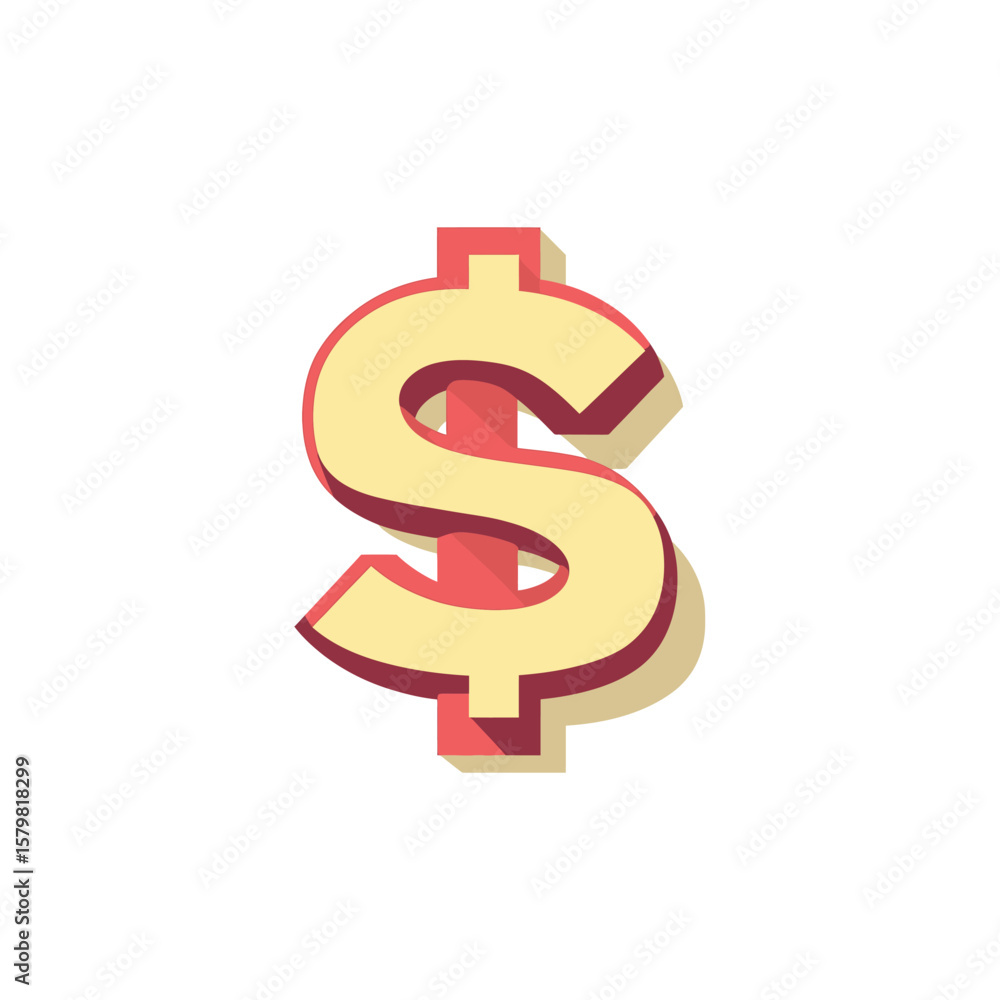 Obraz premium Dollar Sign with Red Accents and 3D Effect on a White Background