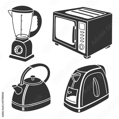 Blender microwave kettle electric kettle silhouettes kitchen appliances