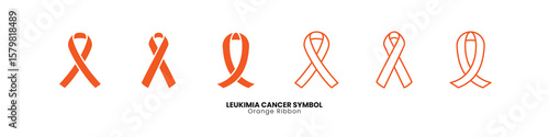 A horizontal array of diverse orange ribbon leukemia cancer awareness symbols, ideal for medical and support campaigns
