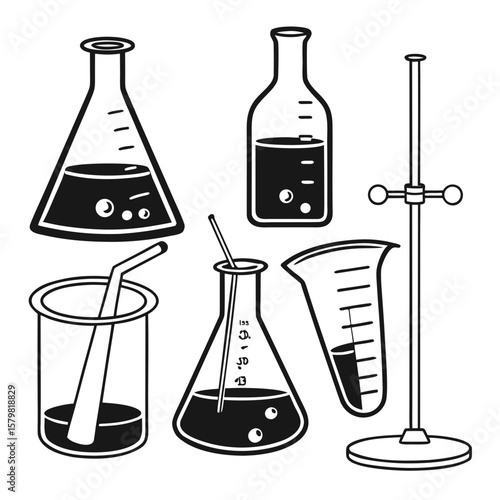 Chemistry glassware and laboratory equipment collection beaker flask