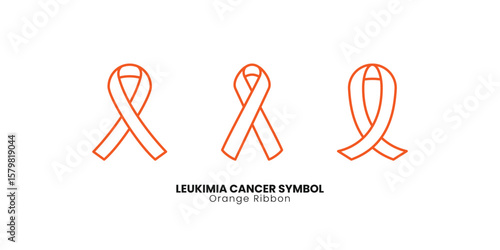 A minimalist set of outline orange ribbon leukemia cancer awareness symbols, perfect for health and charity initiatives