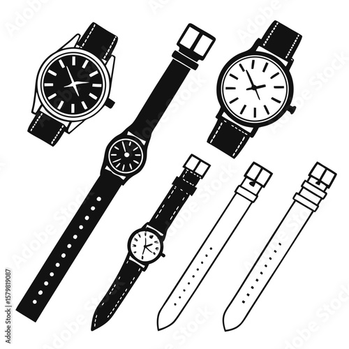 Collection of modern watch faces and straps watches timepiece
