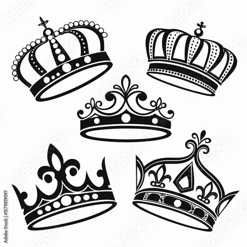 Collection of ornate royal crowns and tiaras silhouettes regal monarchy