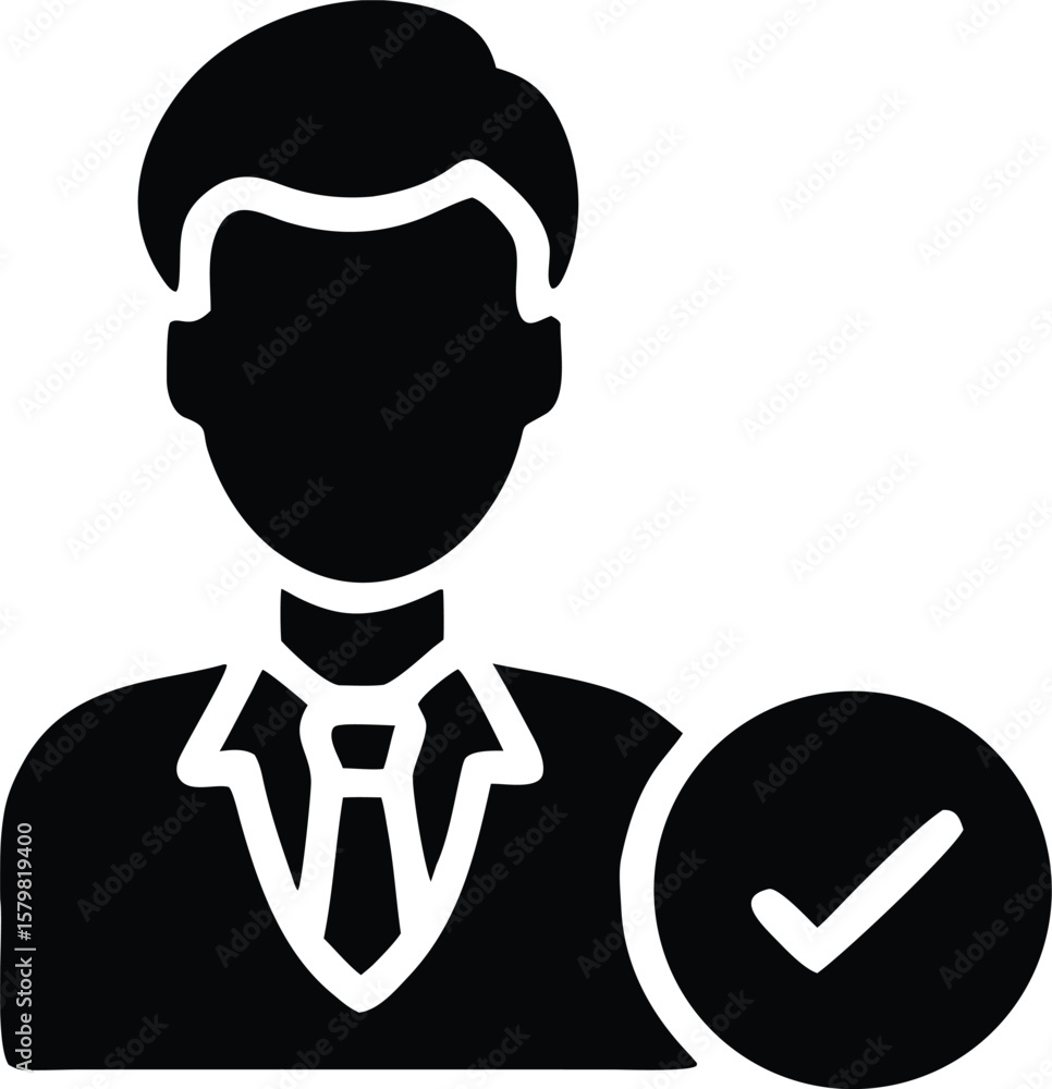 Approved businessman silhouette with check mark icon Approved businessman silhouette with check mark icon