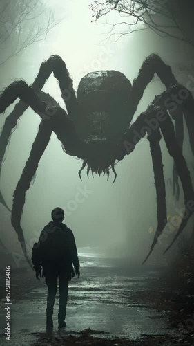 Confrontation with Giant Spider in Fantasy World