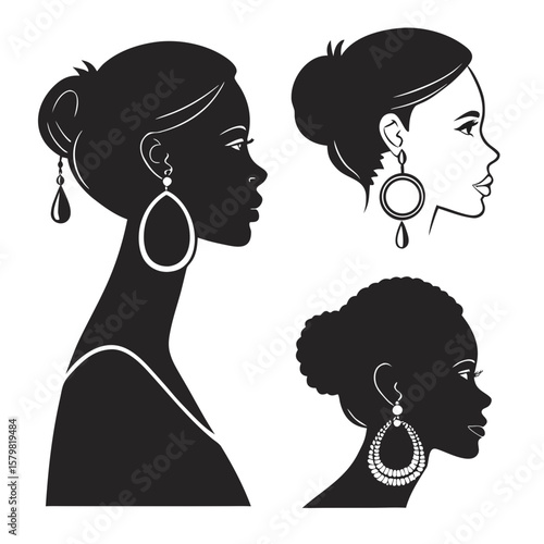 Diverse female silhouettes showcasing elegant earring designs female profiles earrings