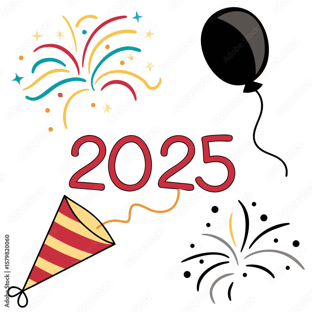 Fototapeta premium Festive New Year Celebration Elements With Year party popper balloon