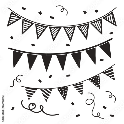 Festive bunting flags and confetti celebration party