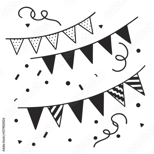 Festive bunting flags and confetti celebration party