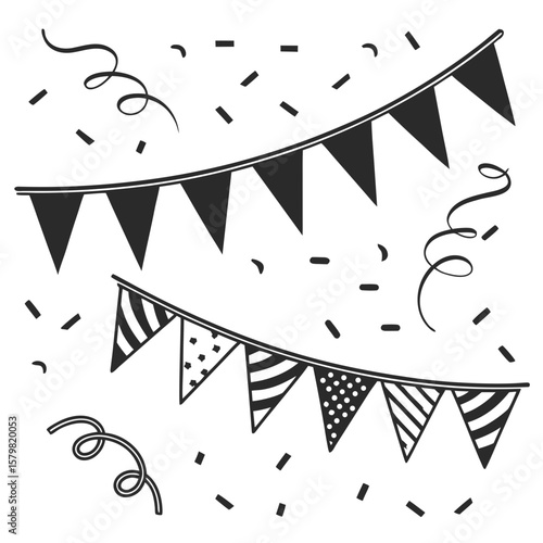 Festive bunting flags streamers and confetti party