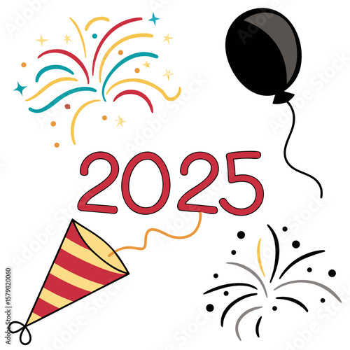 Festive New Year Celebration Elements With Year party popper balloon
