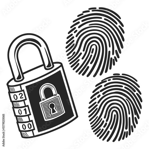 Fingerprint and combination lock security symbols biometric