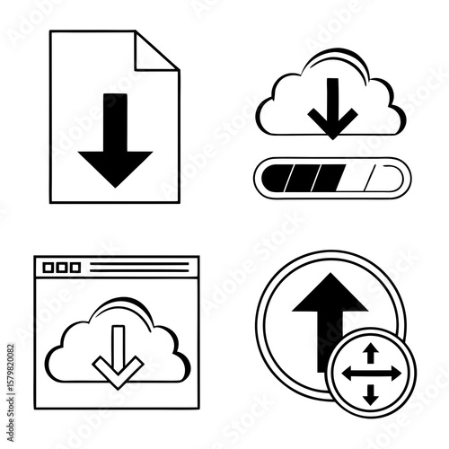 File upload download cloud interface icons vector