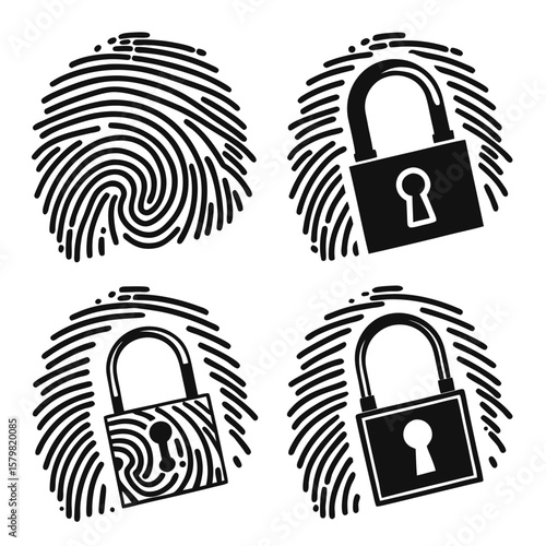 Fingerprint and security lock icons biometric identification