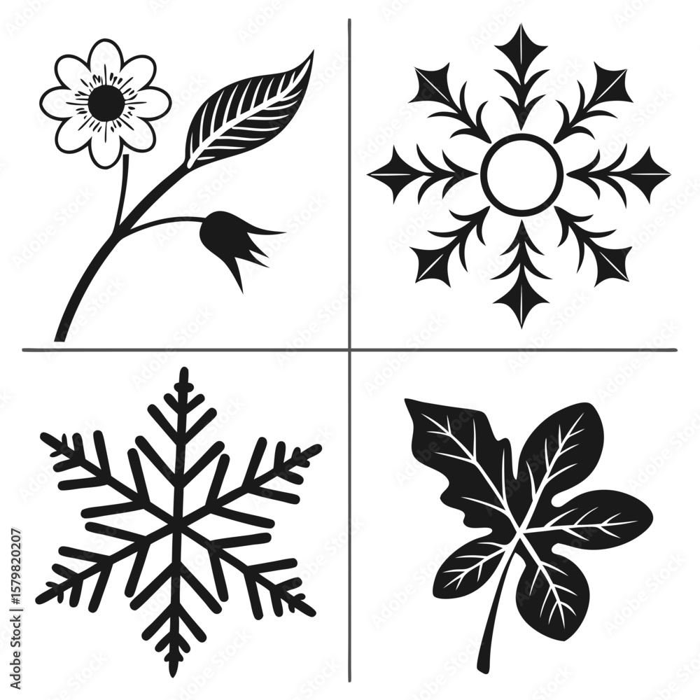 Obraz premium Floral and snowflake motifs representing seasons flower leaf