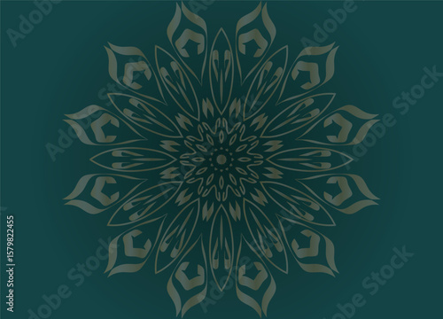 Elegant Gold Mandala Wedding Invitation Template on Dark Green Background