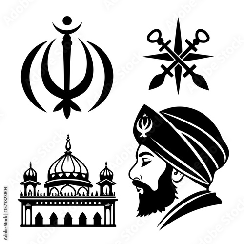 Sikh cultural symbols Khanda kirpans gurdwara man turban sikhism religion