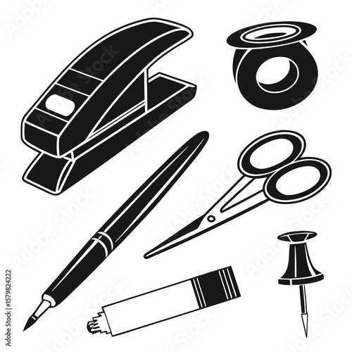 Stapler scissors pen thumbtack tape dispenser and pencil vector