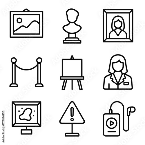 Cultural art and museum icons. Outline symbols. Line design