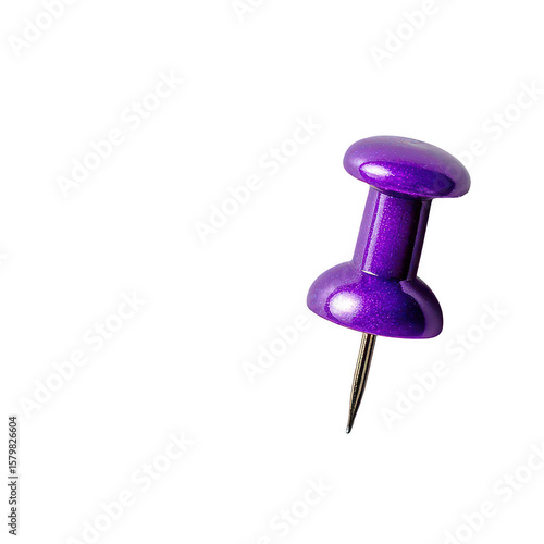 A single, vibrant purple pushpin against a black background