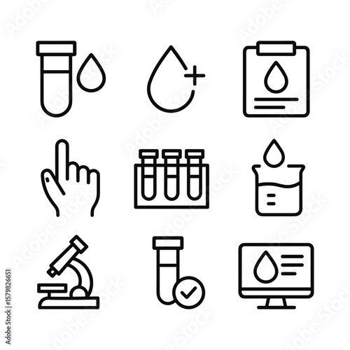 Medical diagnostic testing icons. Outline symbols. Line design