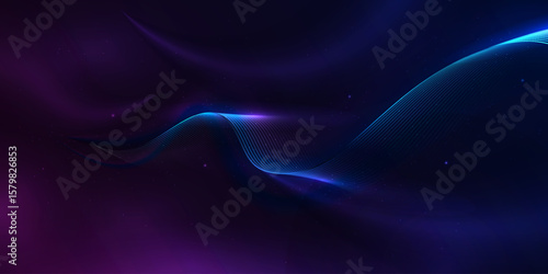 Elegant light waves flowing on a dark background. Minimalist background for banners, posters, covers, brochures, flyers, and websites.