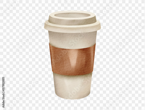 Takeaway coffee cup watercolor illustration for summer trip vector.