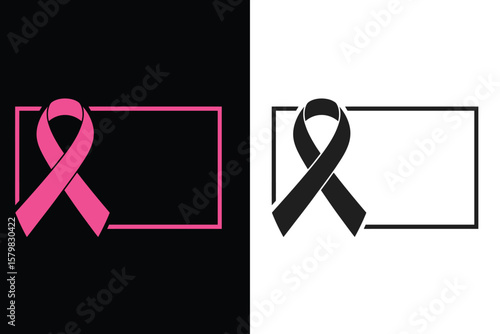 Pink and black breast cancer awareness ribbon symbol with copy space silhouette