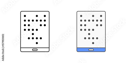 Braille display device icon with tablet and braille dot layout, ideal for screen reader hardware, tactile accessibility, and assistive technology illustrations.