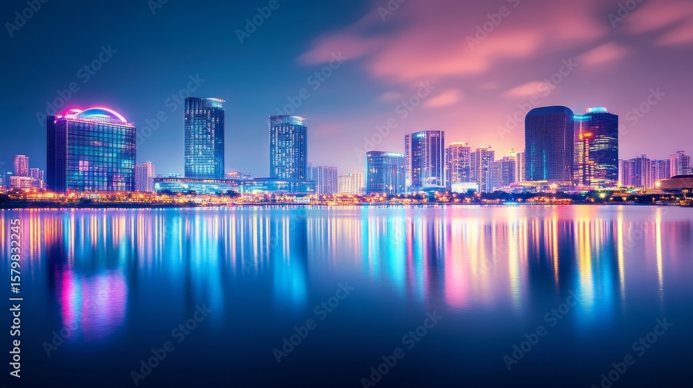 Obraz premium Elegant City Reflections on Water