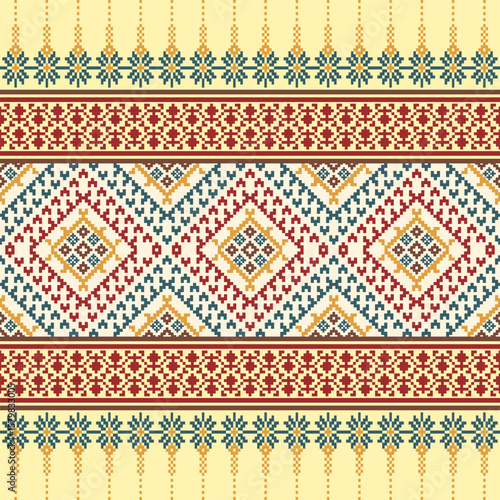 Ukrainian border pattern element Floral geometric decor.