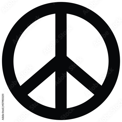 Black Peace Symbol Centered on White Background, Illustration for Graphics
