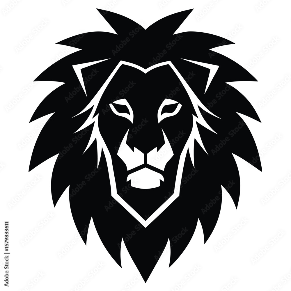 Fototapeta premium Fierce Lion Head Logo Black and White Design Icon