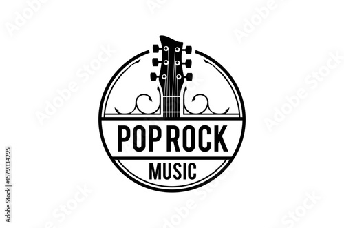 A stylish logo featuring an electric guitar headstock within a circular emblem. Perfect for pop rock bands or music-related businesses.