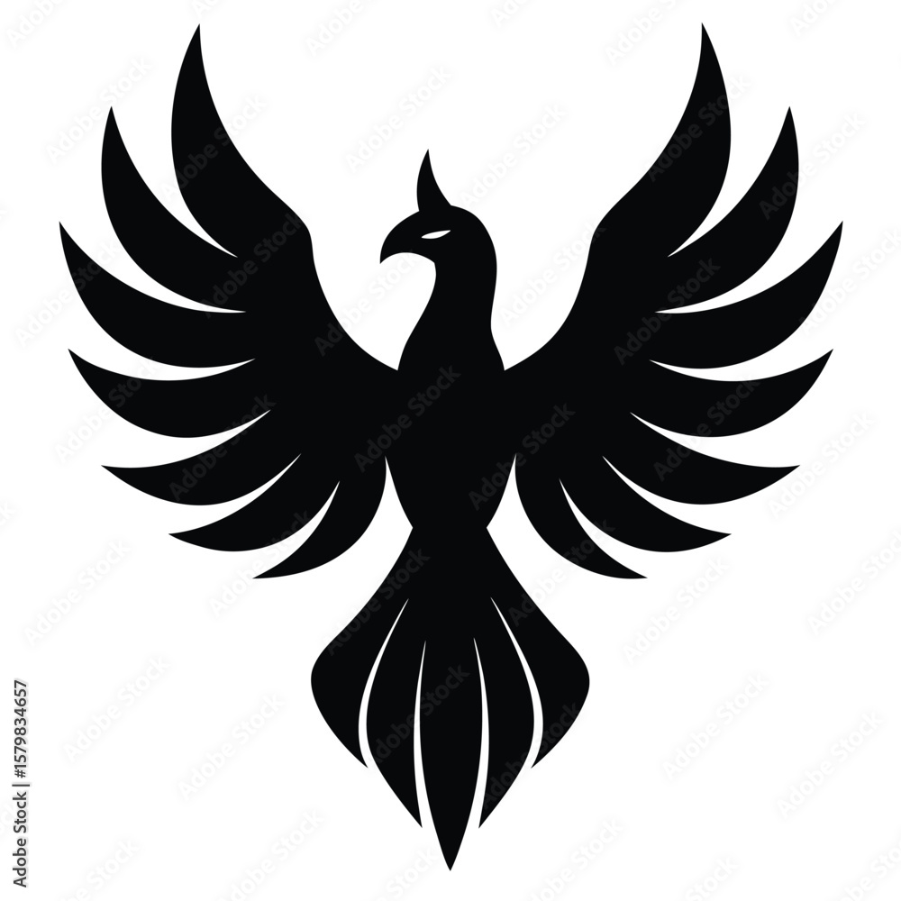 Obraz premium Stylized Black Phoenix Illustration with Spread Wings Isolated on a White Backdrop