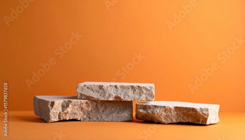 Three stacked stone blocks against an orange background