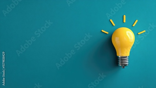 A yellow lightbulb, symbolizing an idea, sits against a teal background.  Simple, clean design with copy space