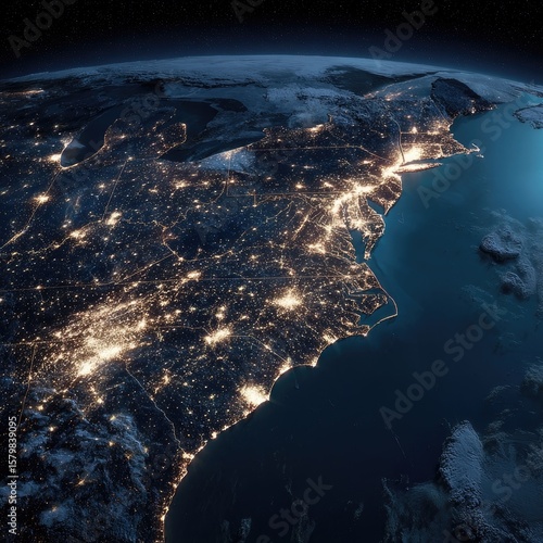 North America at night, city lights