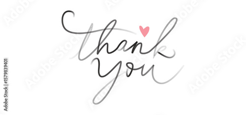 Thank you poster or thank you card printable isolated on white background, thank you handwritten, calligraphy, text