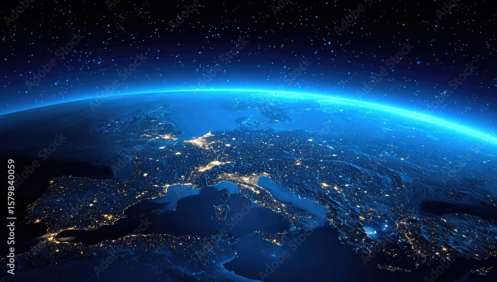 Obraz premium European continent at night, lit cities