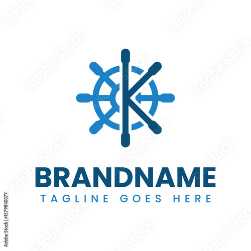 Letter K Rudder Ship Logo, symbolizing guidance, leadership, and direction