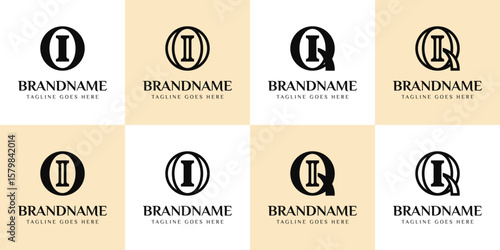 Letters OI and QI Logo Monogram Set, suitable for any business with OI IO QI IQ initials