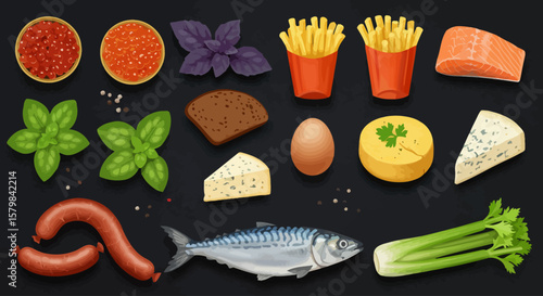 Top-Down Flat Lay of Diverse Food Ingredients