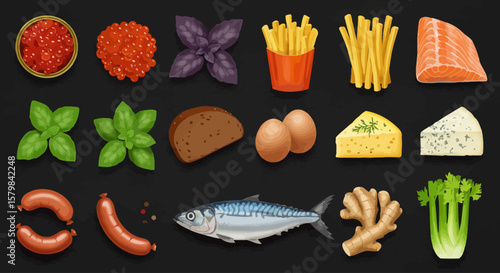 Top-Down Flat Lay of Diverse Food Ingredients
