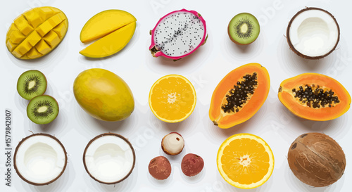Top-Down Flat Lay of Diverse Food Ingredients