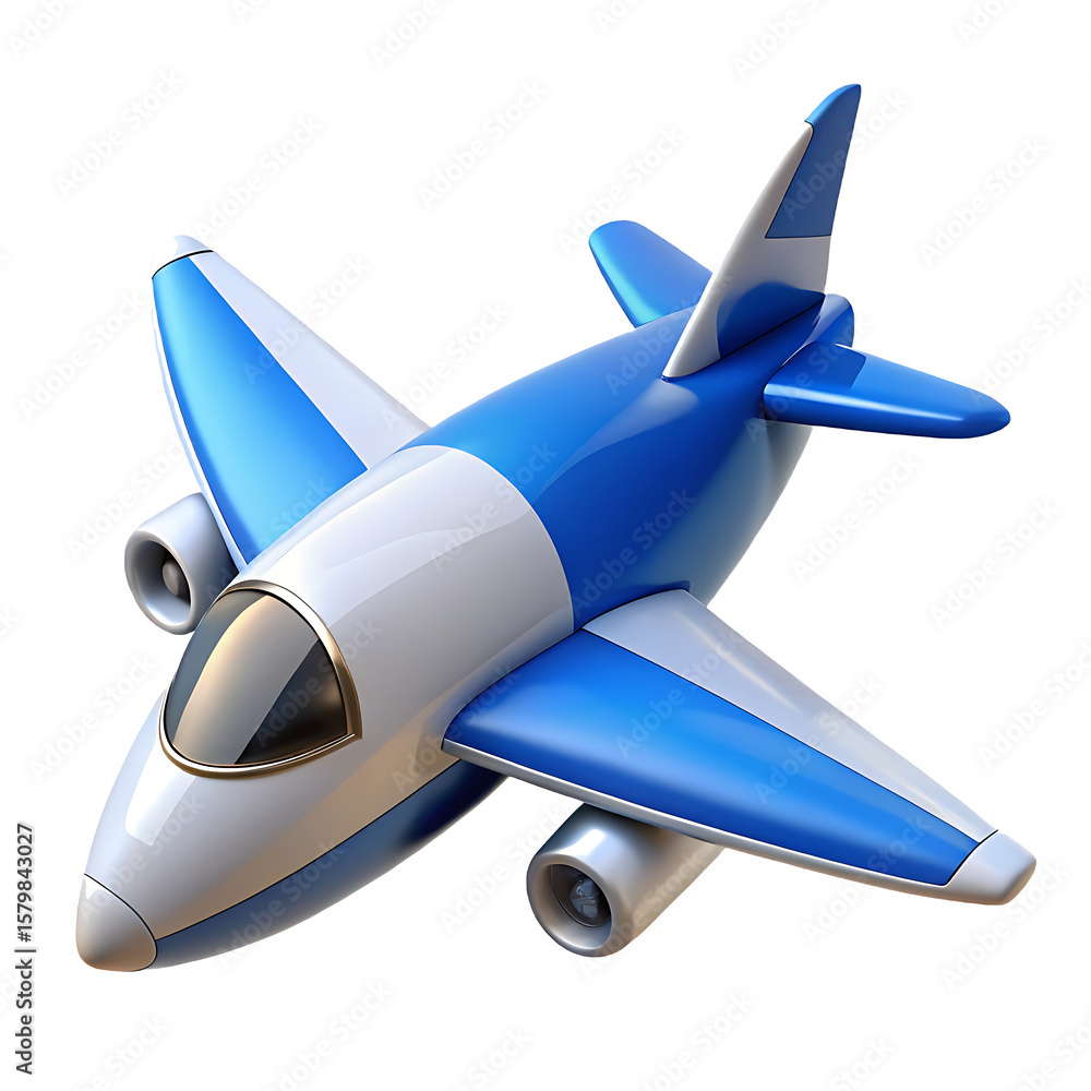 Naklejka premium 3D Blue and White Airplane Icon on Transparent Background