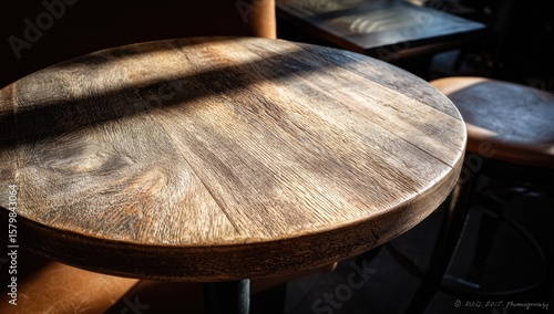 Close-up of a round wooden table top