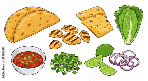 Top-Down Flat Lay of Diverse Food Ingredients